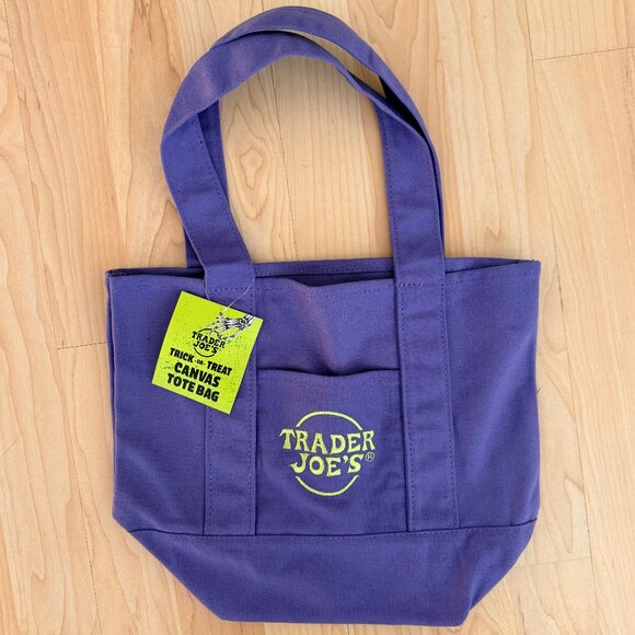 Trader Joe's Trick or Treat Mini Canvas Tote Bag Halloween NWT - PURPLE - Picture 1 of 1
